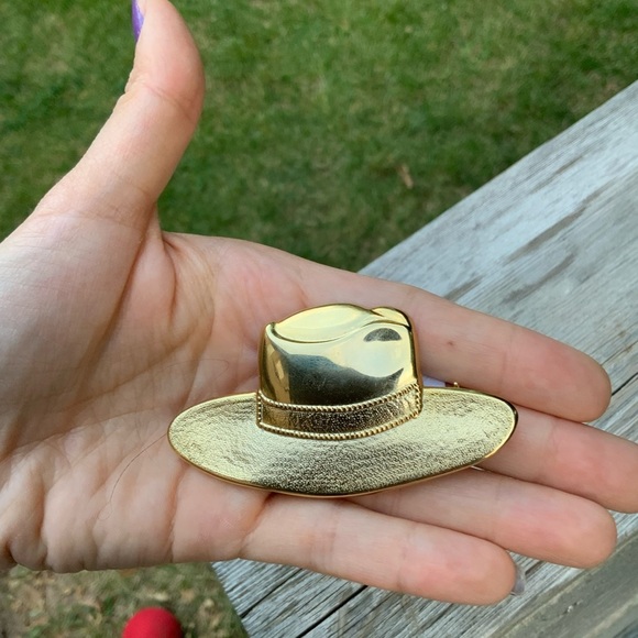 Vintage Western Gold Large Cowboy Hat Southern Brooch Pin Accessory Like New - Picture 6 of 10